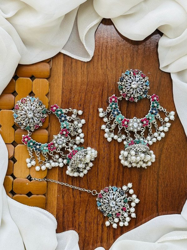 BEAUTIFUL NORATAN JHUMKA TIKKA SET.